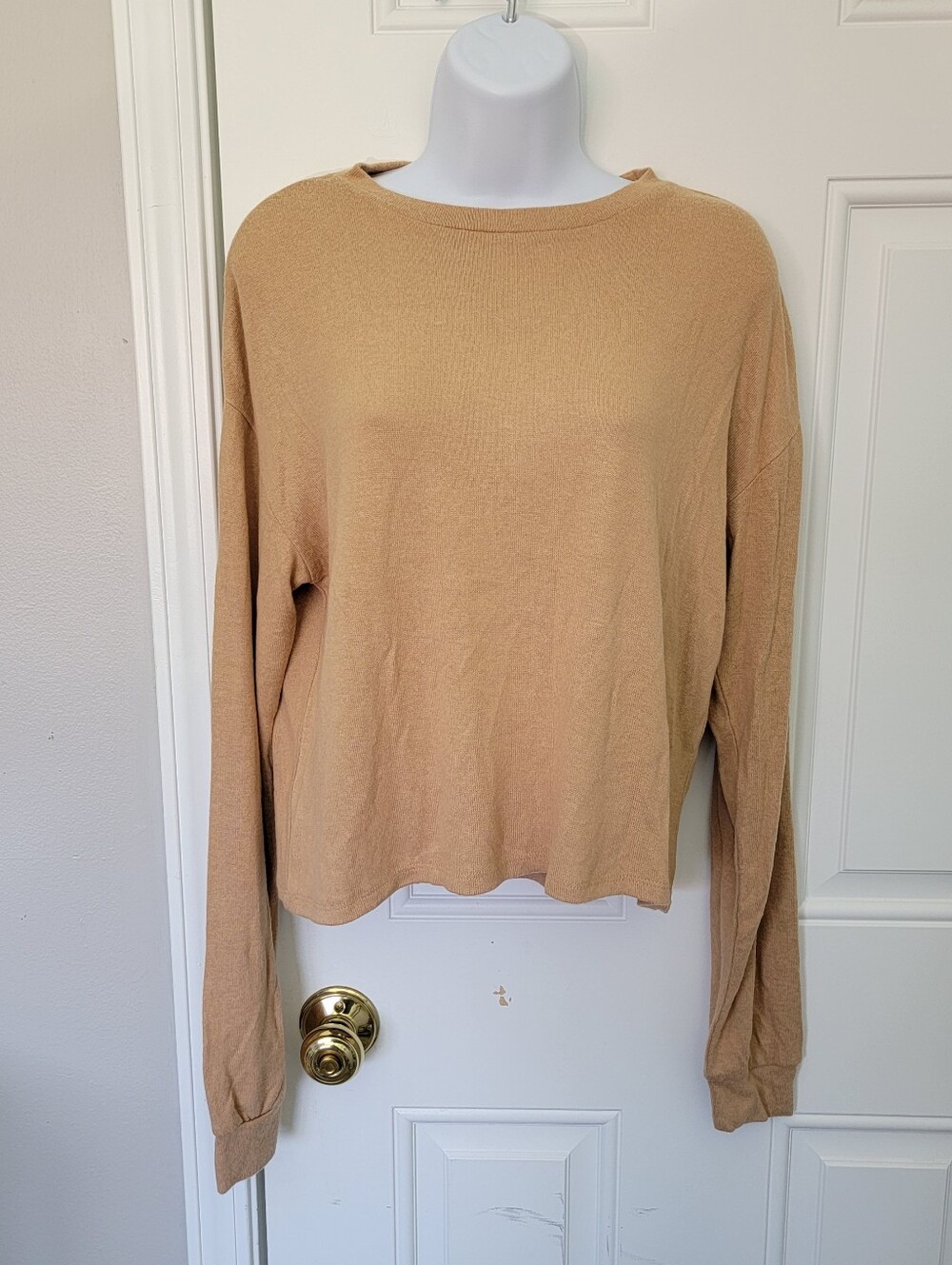 NWT FORNIA Tan Solid Knit Crew Neck Long Sleeve Pullover Sweater Women's Size S